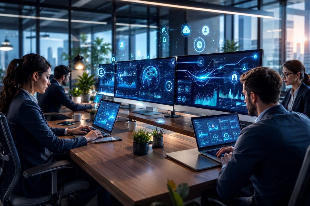 Dashboard showing AI-powered automation, analytics, and business productivity