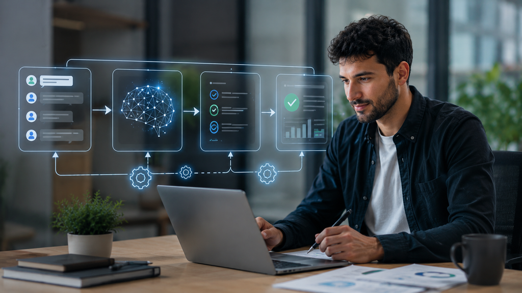 AI business workflow combining automation with human review